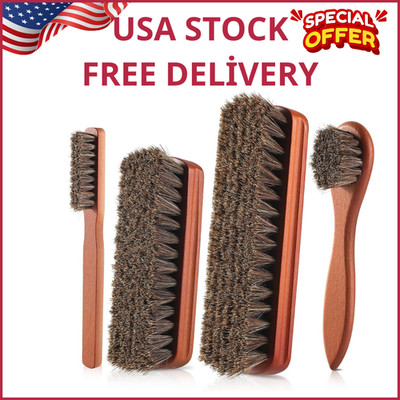 4 Pcs Shoe Brush, Boot Brush, Horse Hair Brush for Leather, Shoe Polish Brush...