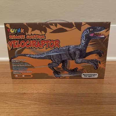 Toynk RC Dinosaur Velociraptor Toy - Realistic Walking and Sound Effects | Blue