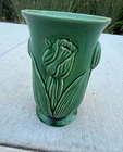Vintage McCoy USA Green Pottery Tulip Vase Art Deco Floral Planter