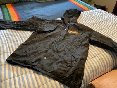 Thrasher Skate Magazine Black Flame Jacket Men's Size Large Hooded Windbreaker