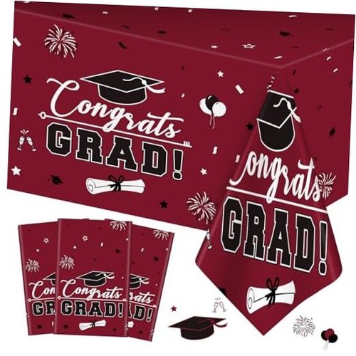 3 Pcs Graduation Tablecloth - Congrats Grad Table Cloth for Class of Maroon