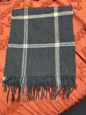 Jos A Bank 100% Cashmere Scarf Mens Gray Plaid Soft Quiet Luxury Neutral Classic