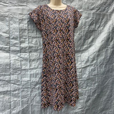 Weird Fish Organic Cotton Dress UK 12 Navy Printed Pocket Shift Casual Tunic