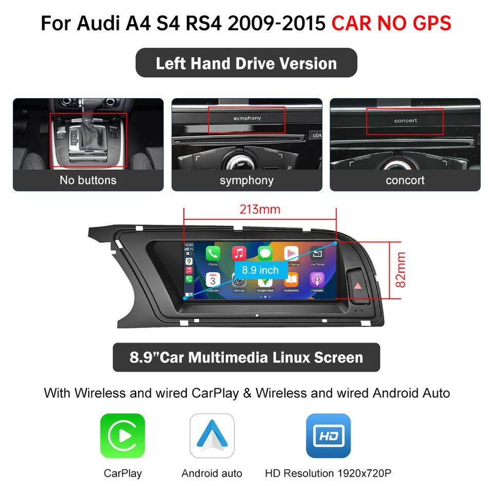 Wireless Carplay Autoradio For Audi A4 S4 RS4 2009-15 MMI2G Radio Stereo Concert Foto 3 de 4