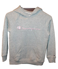 Champion Girls Script Hoodie - Gray/Pink Medium 10