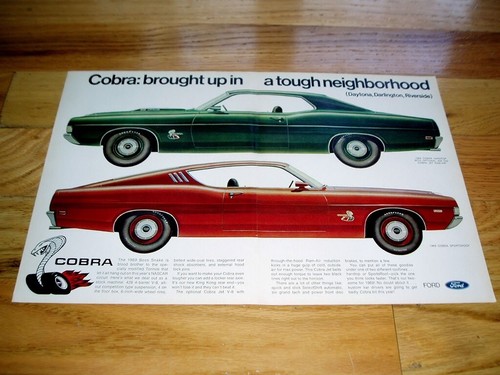 1969 FORD TORINO 428 COBRA ORIGINAL AD *vtg/1968/fastback/hood/door/poster/print - Picture 2 of 3