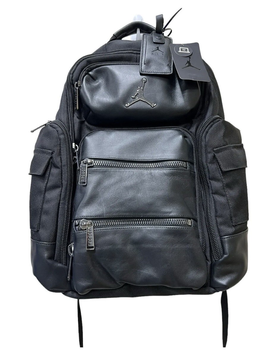 Nike Air Jordan Jumpman Leather Backpack Black Large Laptop Travel