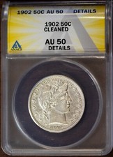 1902 Silver 50c Barber Half-dollar AU 50 Details ANACS # 7469349 + Bonus