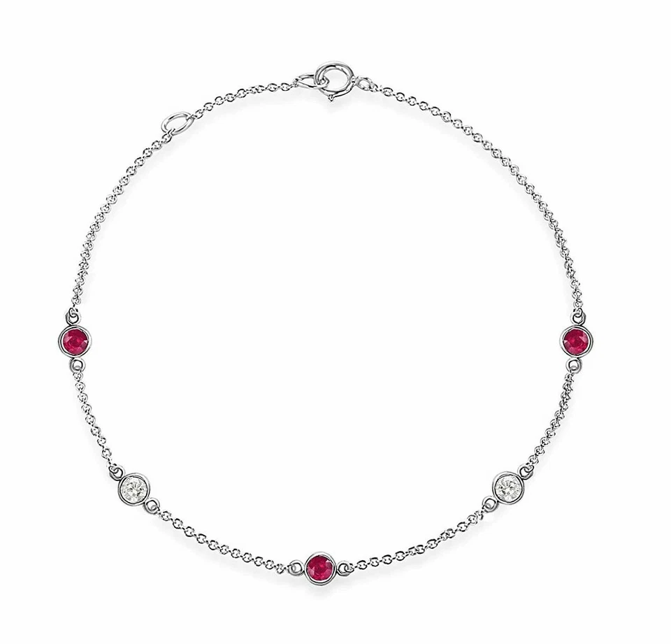 14k Gold Chain Bracelet With Natural Ruby & Diamonds Bracelet For Wedding Gift  - Image 4 of 4
