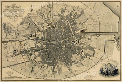 1790s Dublin Ireland City Plan Historic Map - 16x24
