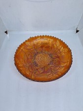 Vintage Carnival Footed Glass Bowl , Blue Stag and Holly , Fenton