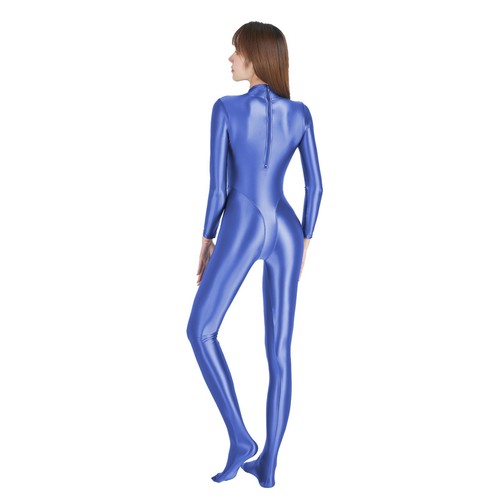 AMORESY Women's Smooth Glossy Jumpsuits Long Sleeve Yoga Zipper Fitness Catsuits - Picture 41 of 50