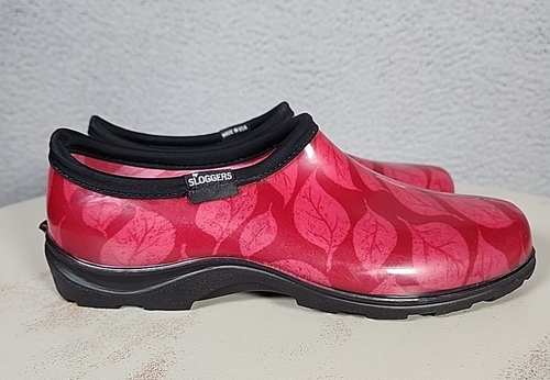 SLOGGERS Shoes Women's 10 Red Leaf Rubber WATERPROOF Rain Garden CLOGS - Picture 4 of 12