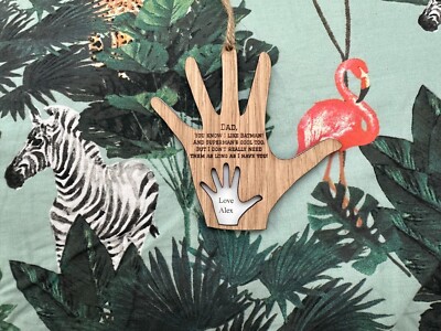 Personalised happy fathers father's day hanging oak hand dad