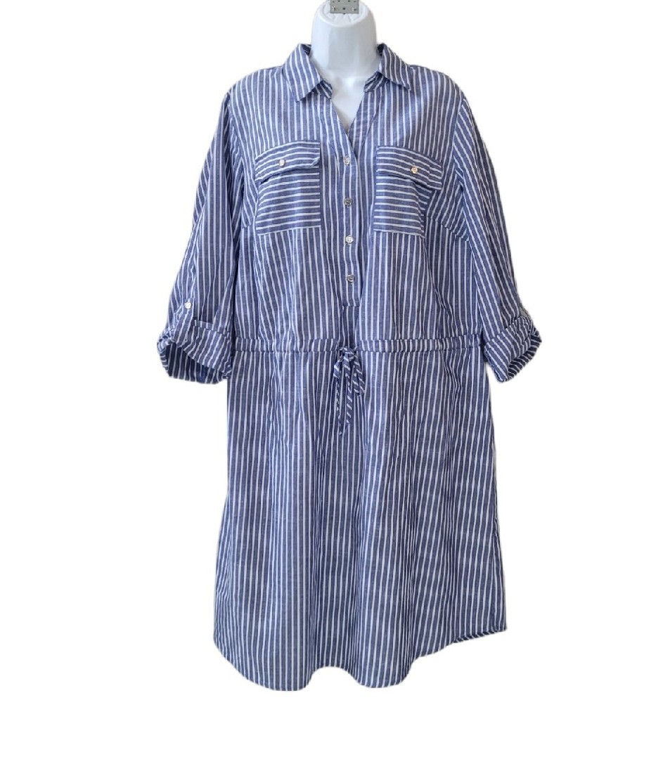 mlle gabrielle shirt dress Pre-Owned MLLE GABRIELLE 2X Blue White Striped Shirt Dress Women