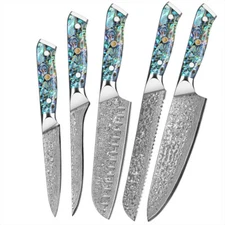 Damascus Steel Kitchen Chef's knife Cleaver Knife with Abalone shell handle
