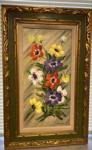 Vintage  Rare Mid Century Original Oil Painting Floral Still Life Signed Framed