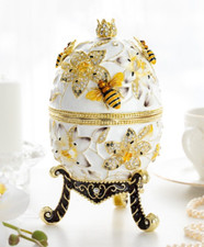 Keren Kopal Large White Egg with Bees Trinket Decorated with Austrian Crystals