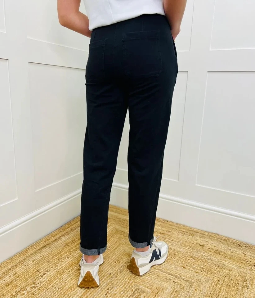 Joggers Women Cotton Rich Dark Denim Stretch Straight Leg Elastic Waist Trousers - Image 2 of 4