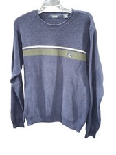 Size L Large Izod men  s vintage Navy sweater w/olive green  white stripe
