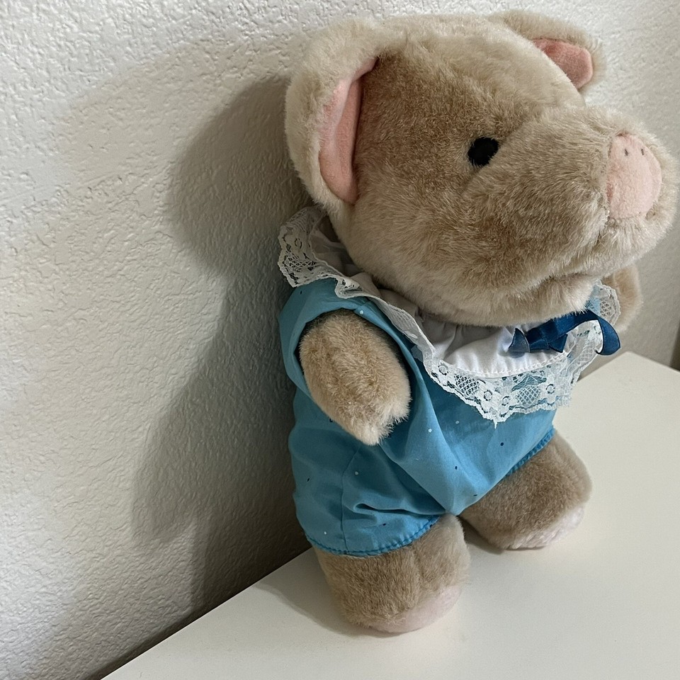 Vintage Applause Wilfred Pig Plush Stuffed Animal 1980s Blue Outfit