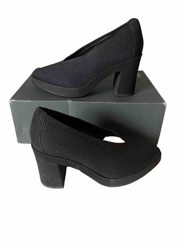 NEW Eileen Fisher Signy Block Heels Black Textile Knit Shoes Size 5.5 $235 NWB