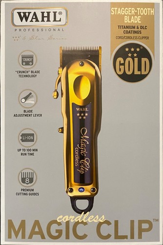 WAHL PROFESSIONAL GOLD CORDLESS MAGIC CLIP HAIR TRIMMER - TITANIUM & DLC COATING