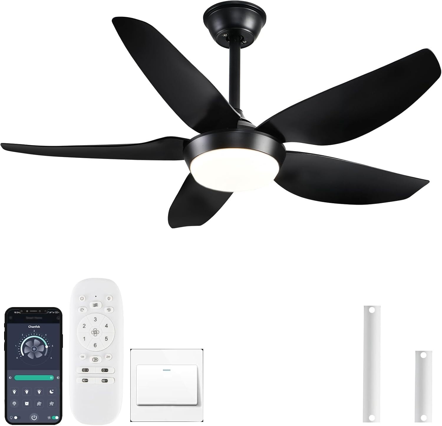 JSAITEE Ceiling Fan Lights 43" Black Remote/APP Control 3 Color