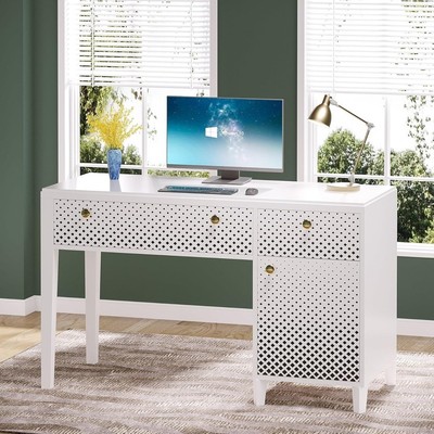 Tribesigns 47 Inch White Office Desk With Storage Cabinet And Drawers Modern