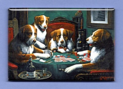 CASSIUS COOLIDGE *2X3 FRIDGE MAGNET* PAINTER ARTIST KITSCH POKER GAME FUN DOGS