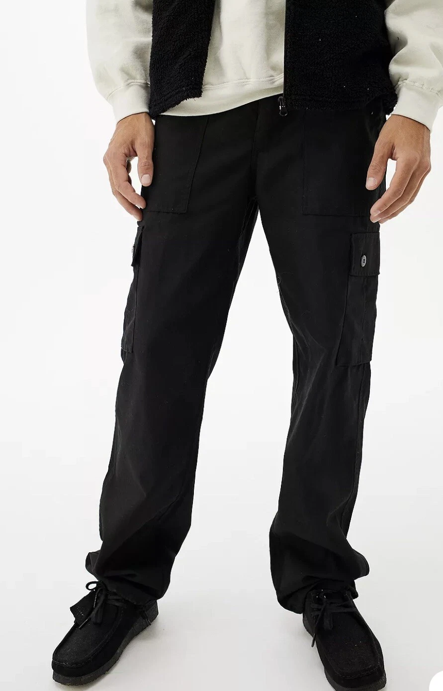 Urban Renewal Salvaged Deadstock Black Cargo Trousers 28W 32L RRP £55