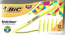 12 BIC YELLOW BRITELINER CHISEL TIP HIGHLIGHTERS NEW IN BOX LOW SHIPPING