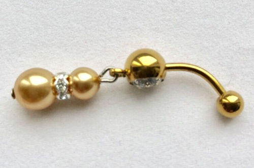 2X Elegant Silver Gold Crystal Dangle Pearl Belly Button Ring Piercing Jewelry - Picture 3 of 6