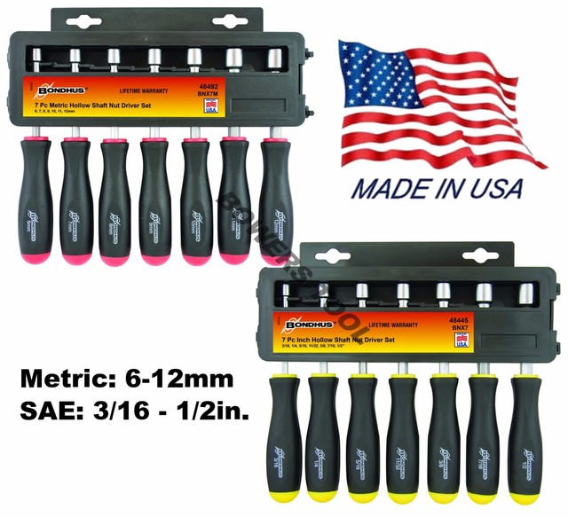 7pc Hollow Shaft Nut Driver Set Metric 5mm,5.5MM,6mm,7mm,8mm,9MM,10mm.