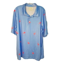 Obnoxious Golf Polo Shirt Blue with Pink Flamingos Size Large