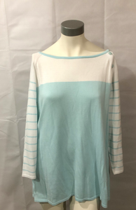 blue and white pullover