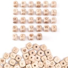 SIYINGSAERY 90pz Perline Lettera Quadrata 12mm Perline in Legno Naturale con L