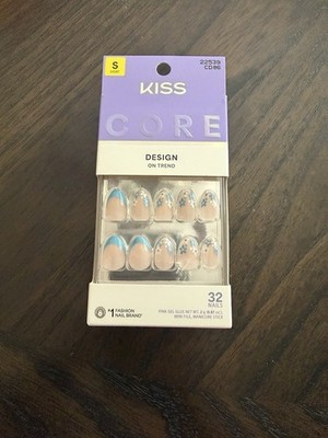 NEW Kiss Core Floral Blue French Short Press On Nails