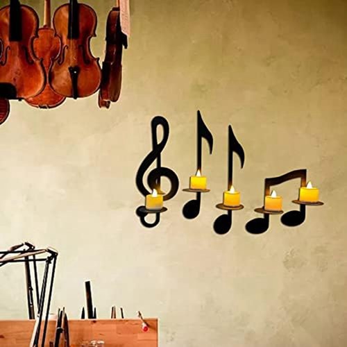 Music Note Wall Sconce Metal Wall Sconce Candle Holder Wall Mount Tea Light9771 - Picture 3 of 8