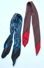 SET of (2) Vintage Western Silk/Blend Multicolor Cowboy Scarves / Neckerchief 