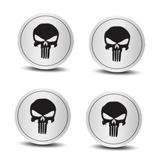 Wheel Center Caps Stickers 4PCS 2.2" Skull Metal Hub Center Cap Sticker Silver