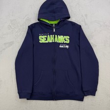 NFL Hoodie Boys Seattle Seahawks Youth Zip Up Hoodie Jacket Navy Green NFL XL 18