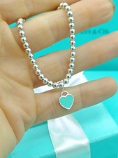 Bracciale Return To Tiffany & Co Argento Sterling Blu Cuore Tag Mini Perline 6,75"