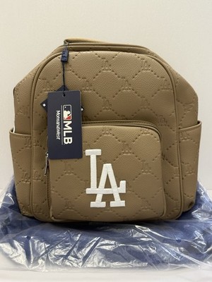 MLB PU Leather LA Dodgers  Beige Logo Embroidered Backpack
