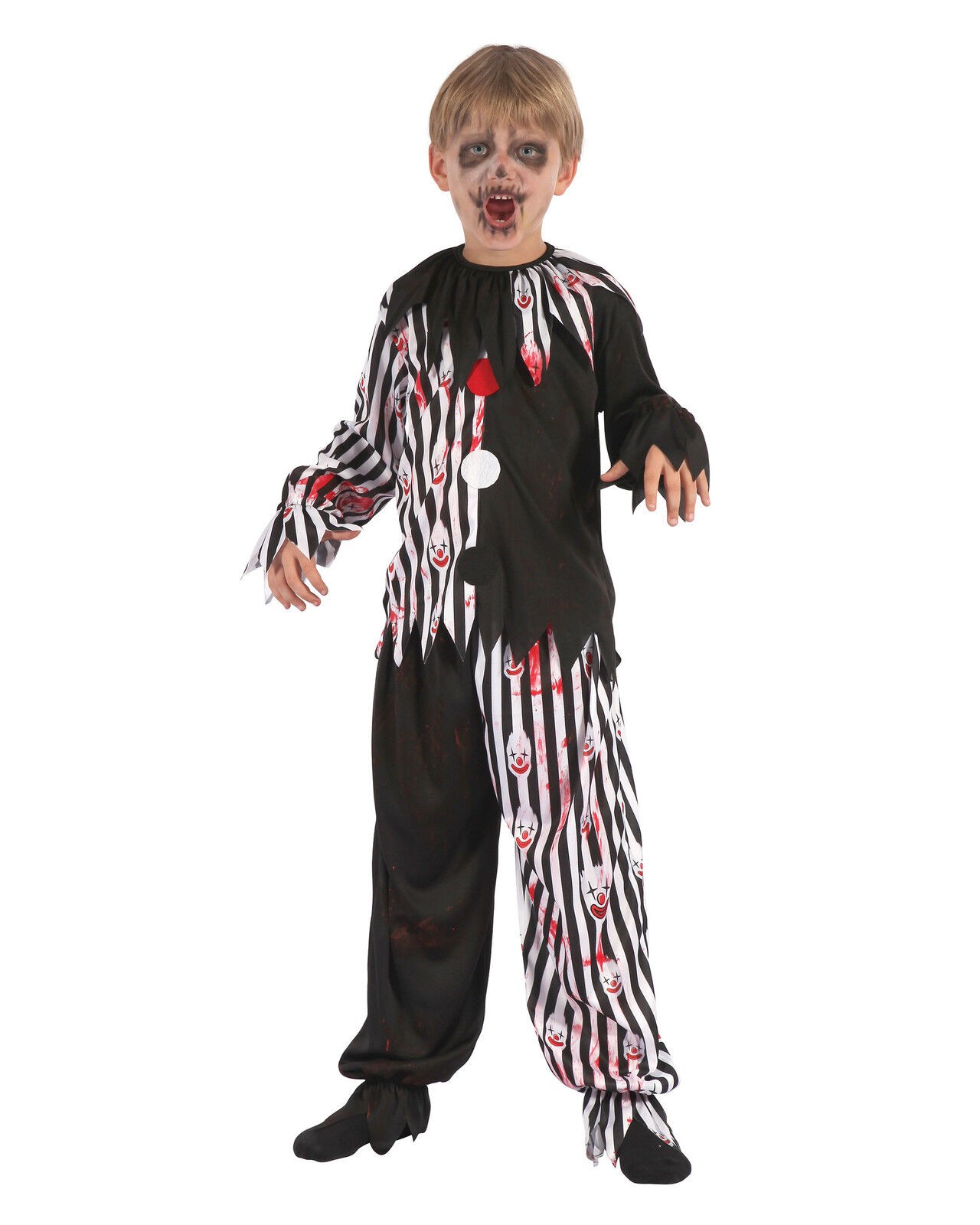 Childs Harlequin Bloody Clown Halloween Fancy Dress Costume Outfit - Small