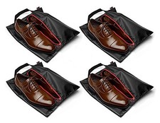 Travel Shoe Bags with Drawstring and Center Divider Black -Set of 4 Soft Ny...