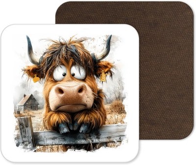 Lustige, niedliche und skurrile Hochlandkuh Holz und Glas Untersetzer - 25 Designs
