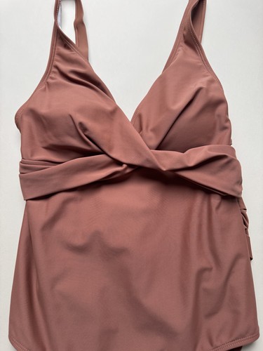 One Piece Swimsuit Womens Medium Brown Ruched Wrap Front Adjustable Straps Chic - Picture 3 of 8