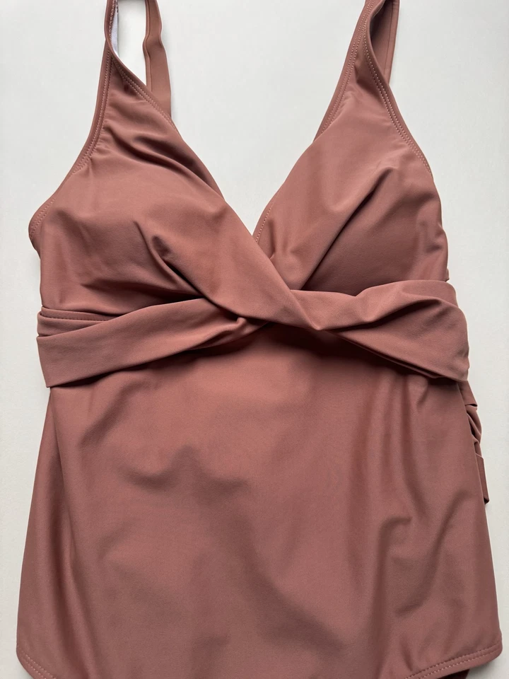 Traje de baño de una pieza para mujer mediano marrón acanalado envolvente frontal correas ajustables elegante Foto 3 de 4