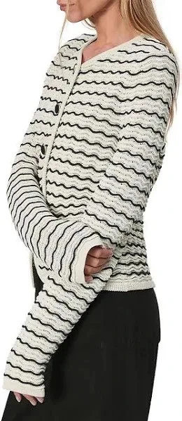 NEW Rag & Bone Elisa Wavy Striped Cardigan Cream Black  SIZE M/100%AUTHENTIC - Image 2 of 4